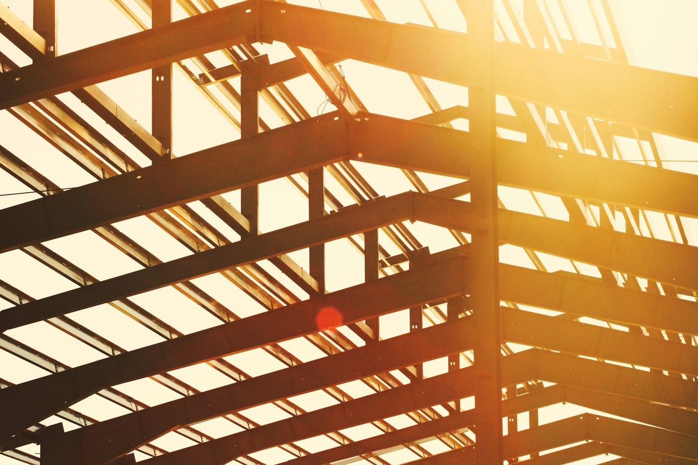 Steel roof structure of a building under construction